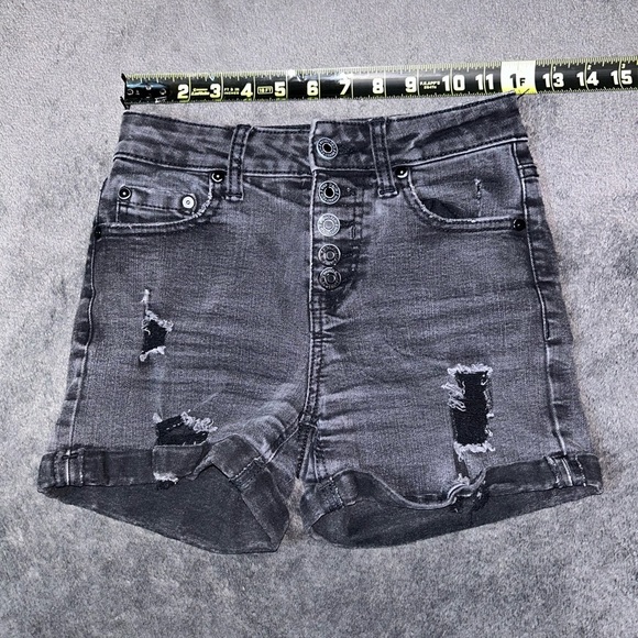 Indigo Rein Size 23 High Waisted Distressed Black Jean Shorts - Picture 2 of 6